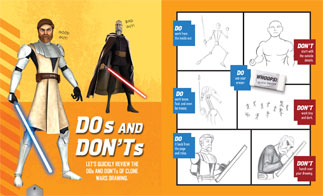A spread from the book Draw Star Wars: The Clone Wars